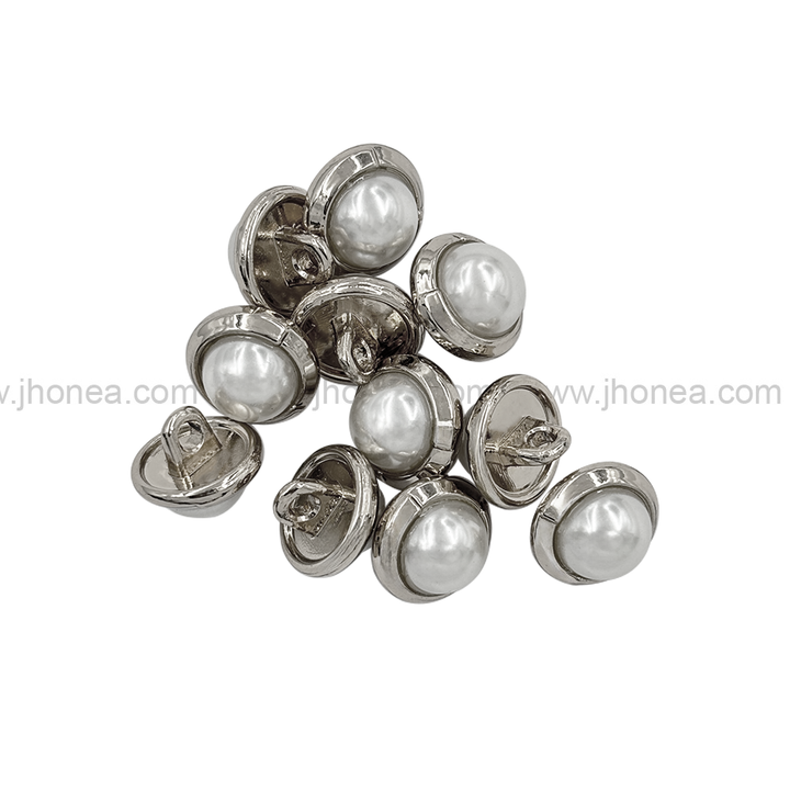 Shiny Silver Round Shape Premium Quality Pearl Metal Button