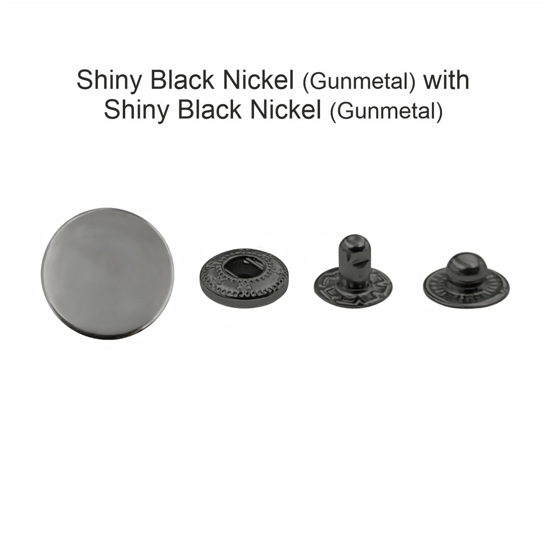 Standard-Quality Gunmetal 4-Part Metal Snap Buttons for Leather, Jackets, DIY