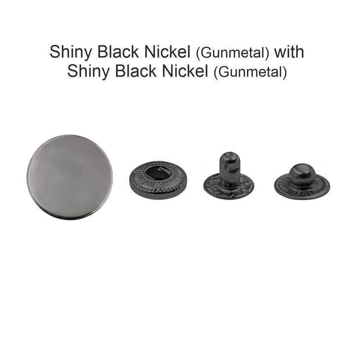 Standard-Quality Gunmetal 4-Part Metal Snap Buttons for Leather, Jackets, DIY