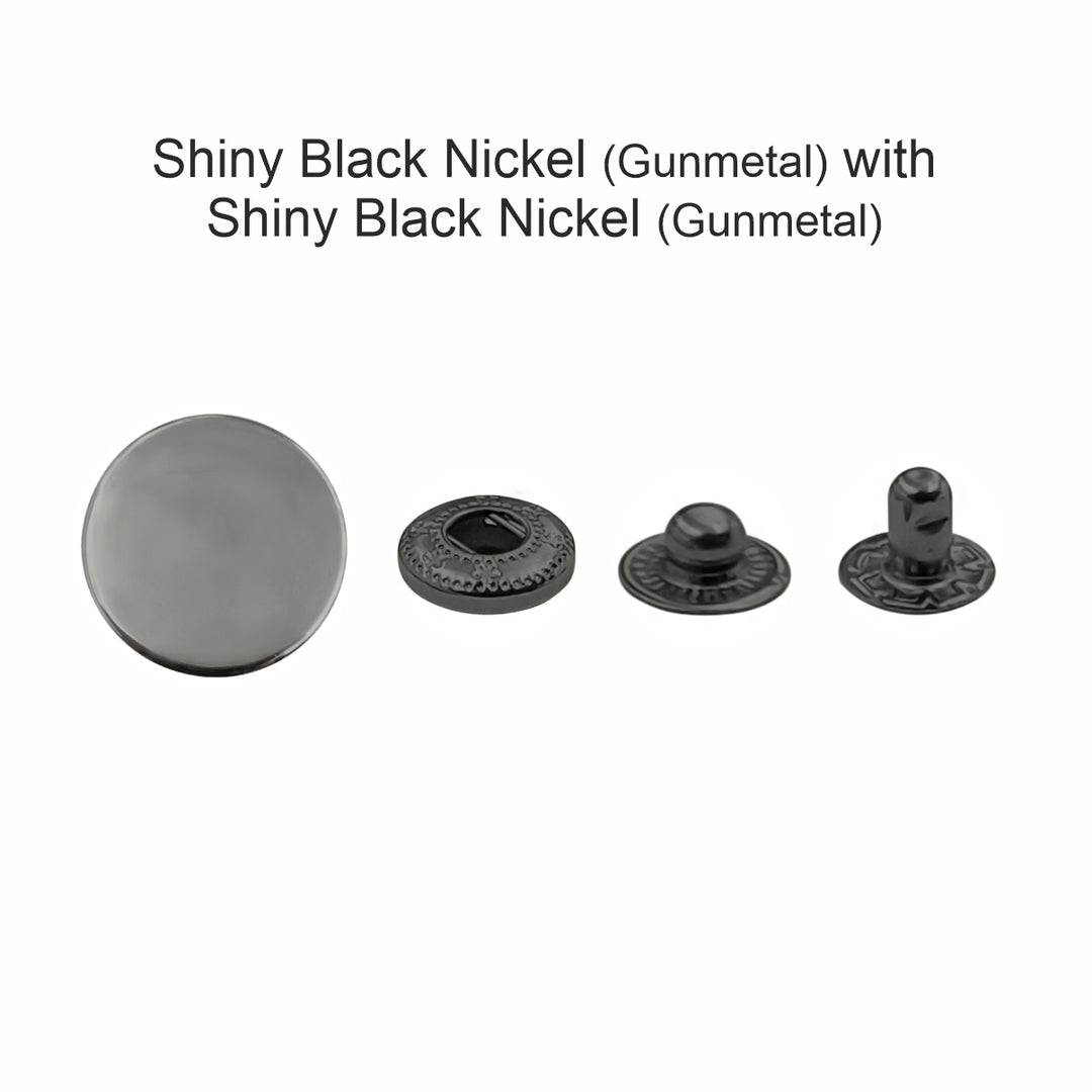 Standard-Quality Gunmetal 4-Part Metal Snap Buttons for Leather, Jackets, DIY
