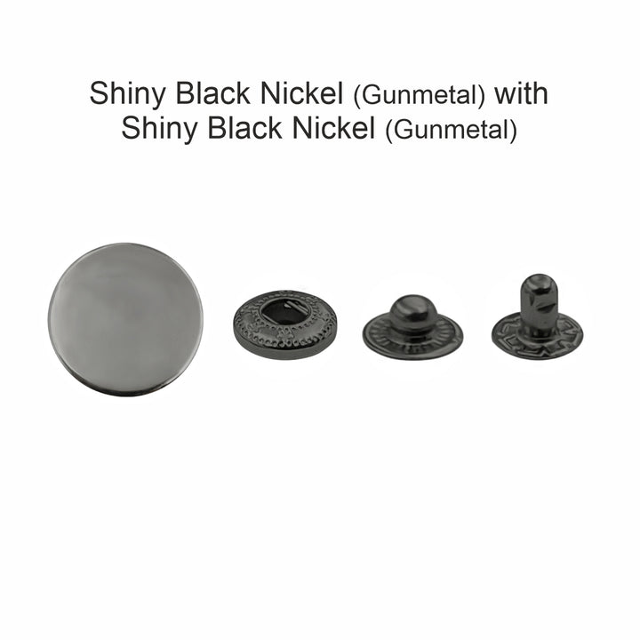Standard-Quality Gunmetal 4-Part Metal Snap Buttons for Leather, Jackets, DIY