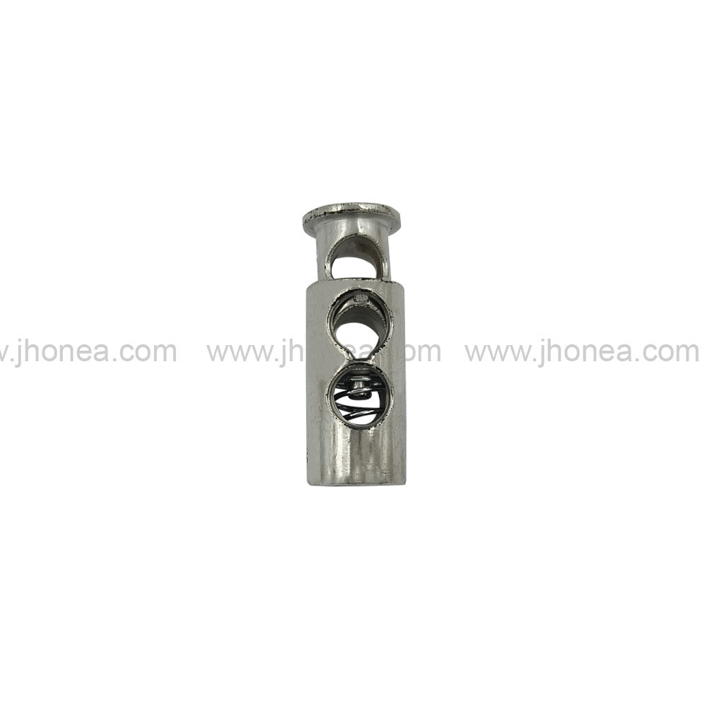 Classic Shiny Silver Two-Hole Spring Plastic Cord Lock for Hoodies