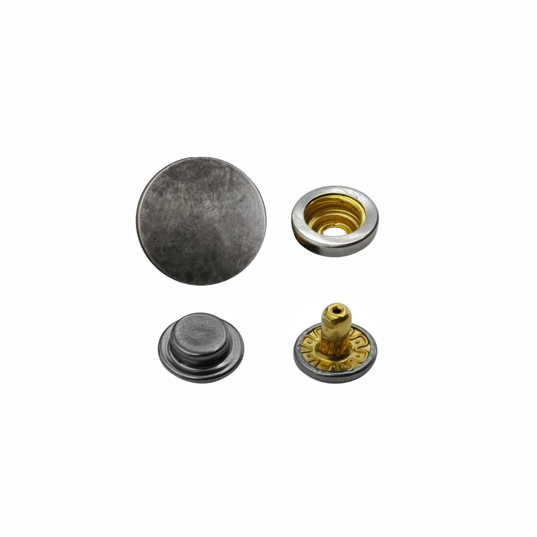 Vintage Antique Silver 4-Part Press Snap Buttons Fasteners Set for Garments/Leather Accessories