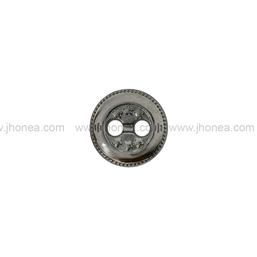 Premium Round Shape Black Nickel (Gunmetal) Stars Engraved 2-Hole Metal Buttons