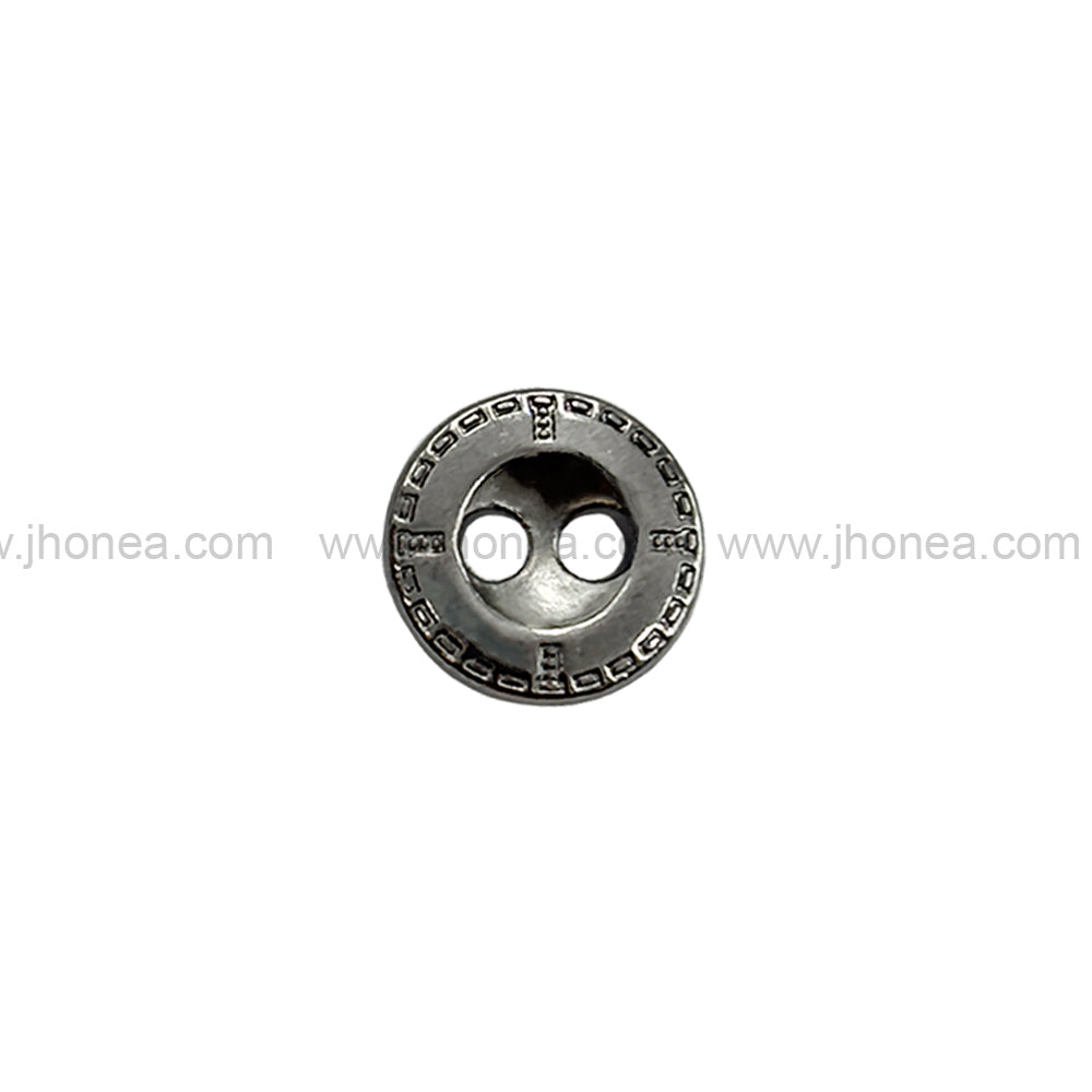 Engraved Rim 2-Hole Round Shape Black Nickel (Gunmetal) Shirt/Kurta Metal Buttons