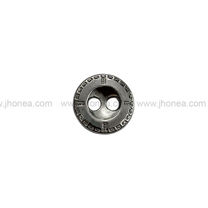 Engraved Rim 2-Hole Round Shape Black Nickel (Gunmetal) Shirt/Kurta Metal Buttons