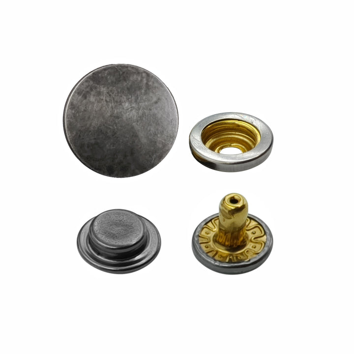 Vintage Antique Silver 4-Part Press Snap Buttons Fasteners Set for Garments/Leather Accessories