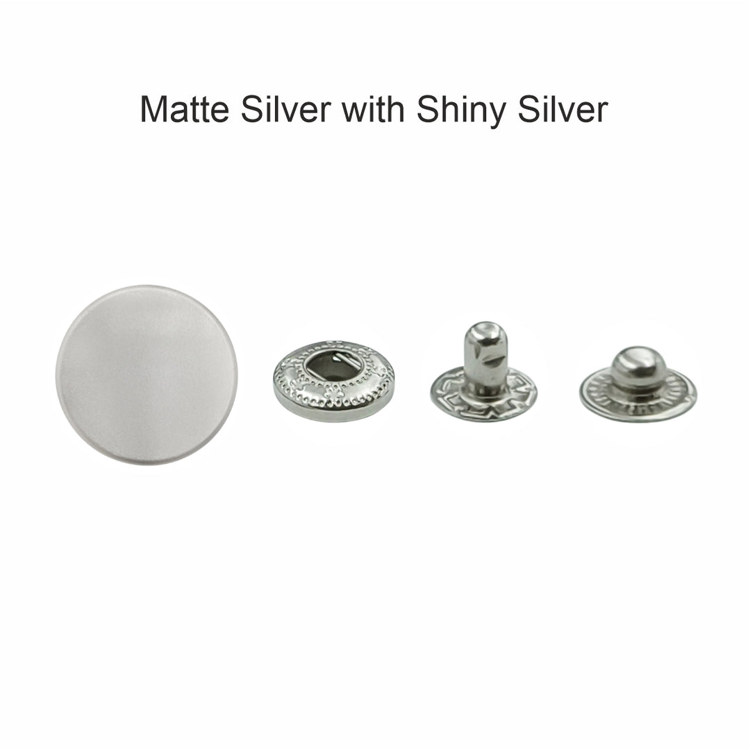 Standard-Quality Matte Silver 4-Part Metal Snap Buttons for Leather, Jackets, DIY