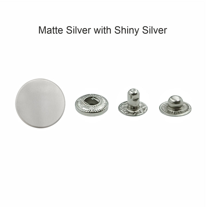 Standard-Quality Matte Silver 4-Part Metal Snap Buttons for Leather, Jackets, DIY