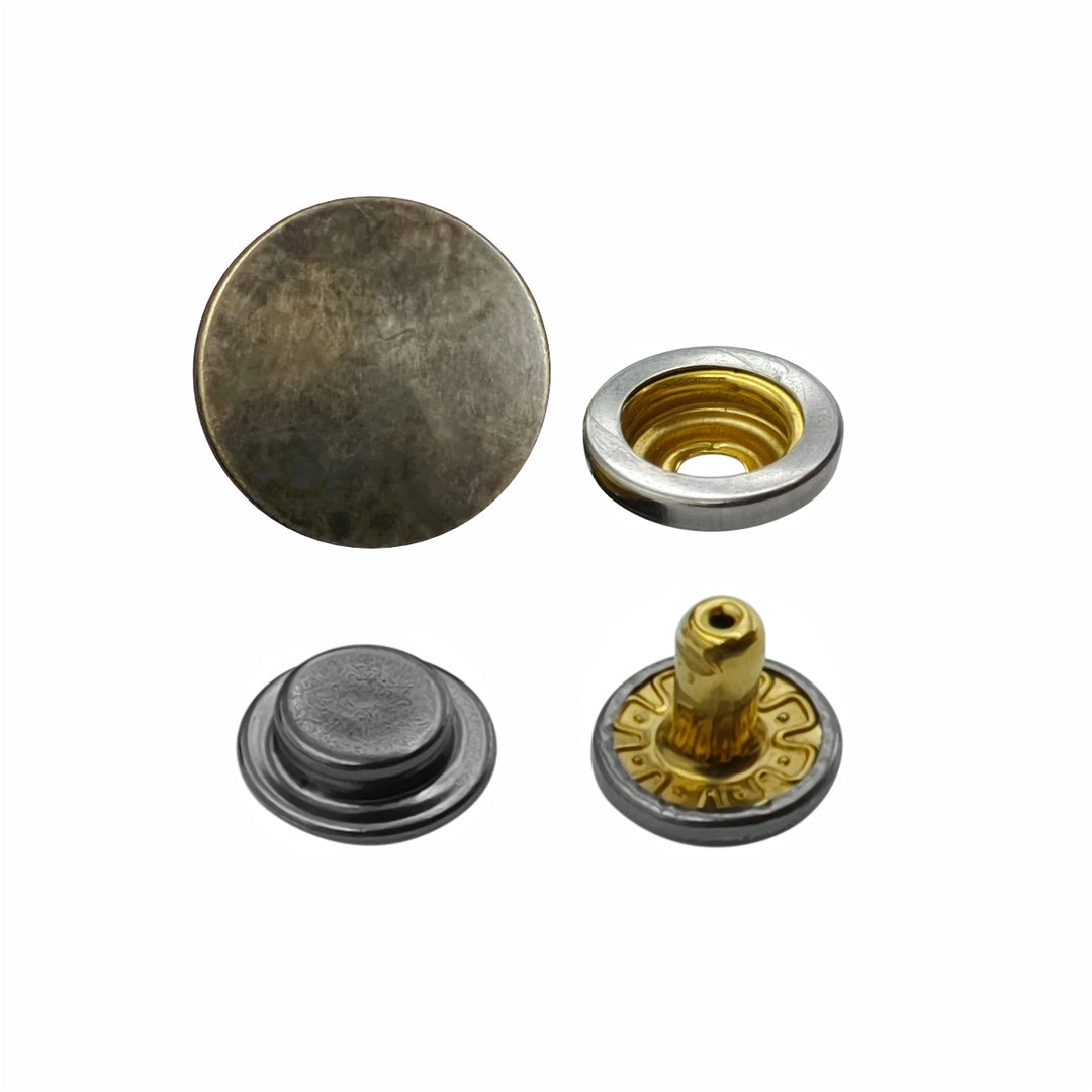 Vintage Antique Brass 4-Part Press Snap Buttons Fasteners Set for Garments/Leather Accessories