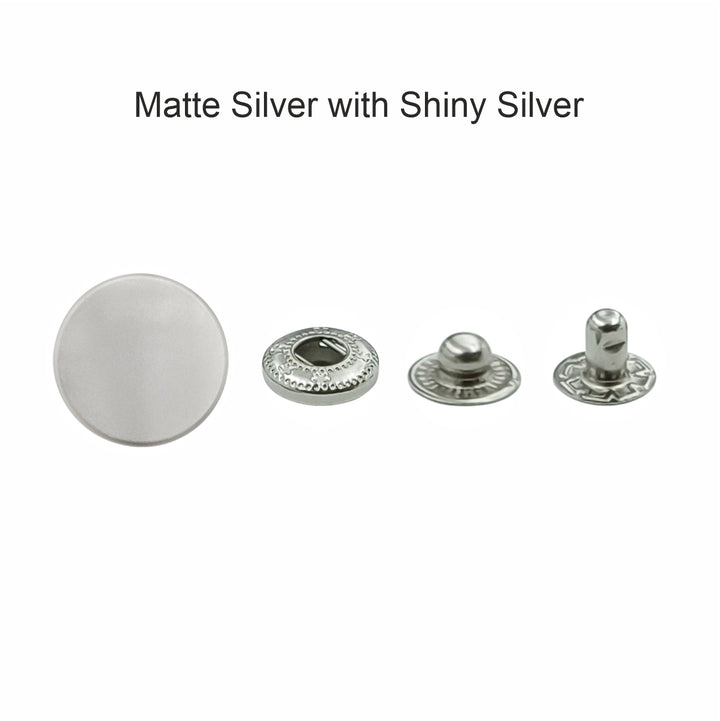 Standard-Quality Matte Silver 4-Part Metal Snap Buttons for Leather, Jackets, DIY