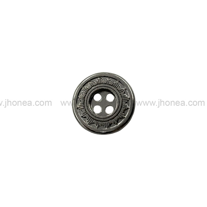 Sun Design Round Shape Shiny Black Nickel (Gunmetal) 4-Hole Metal Buttons for Shirts