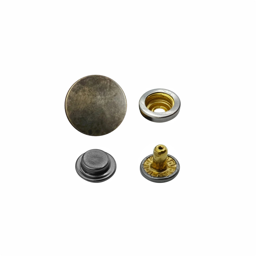 Vintage Antique Brass 4 Part Press Snap Buttons Fasteners Set for Garments/Leather Accessories