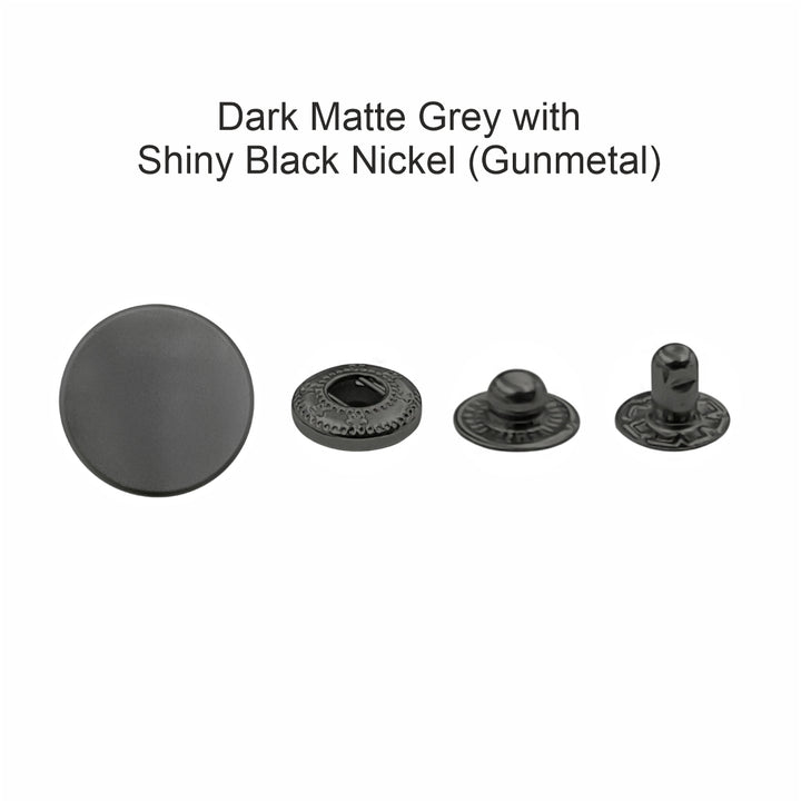 Standard-Quality Matte Dark Grey 4-Part Metal Snap Buttons for Leather, Jackets, DIY