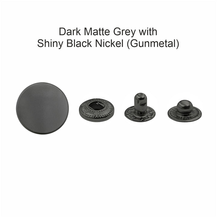 Standard-Quality Matte Dark Grey 4-Part Metal Snap Buttons for Leather, Jackets, DIY