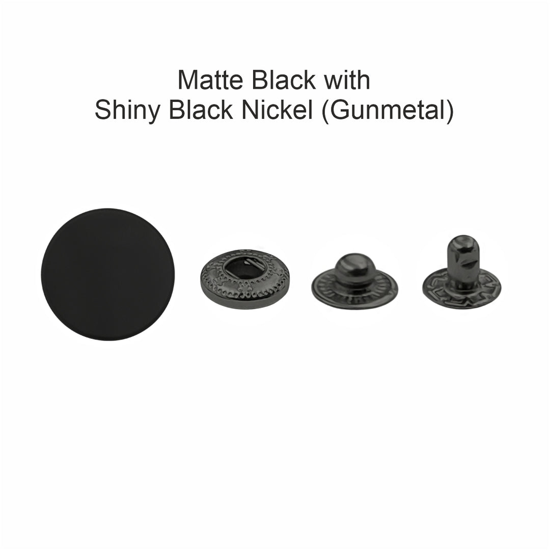 Standard-Quality Matte Black 4-Part Metal Snap Buttons for Leather, Jackets, DIY