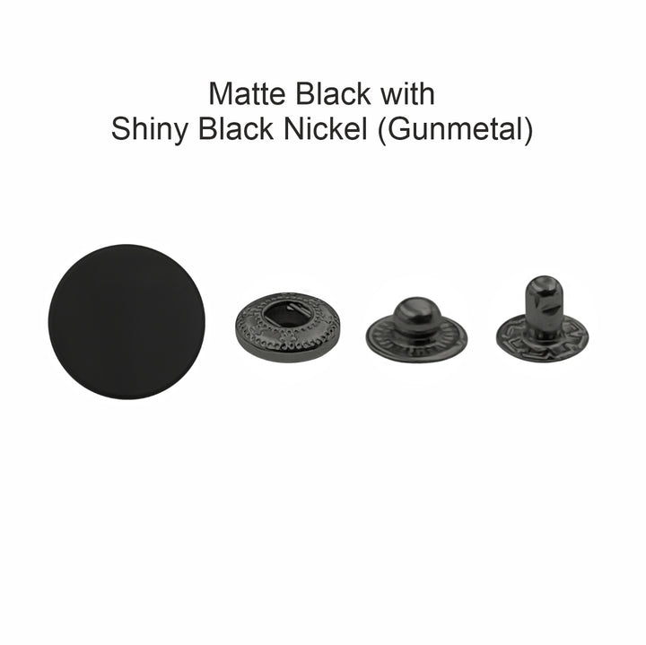 Standard-Quality Matte Black 4-Part Metal Snap Buttons for Leather, Jackets, DIY
