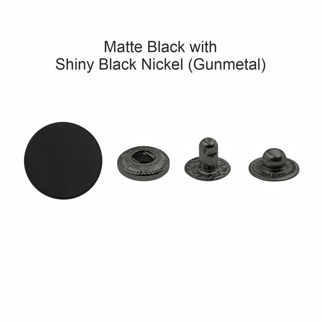 Standard-Quality Matte Black 4-Part Metal Snap Buttons for Leather, Jackets, DIY