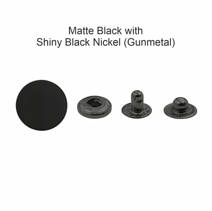 Standard-Quality Matte Black 4-Part Metal Snap Buttons for Leather, Jackets, DIY