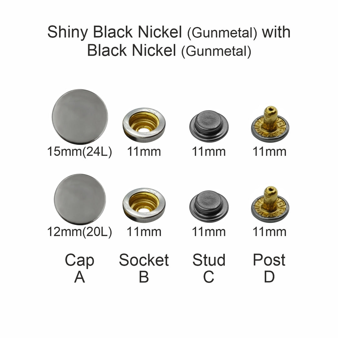 Gunmetal 4-Part Press Snap Buttons Fasteners Set for Garments/Leather Accessories