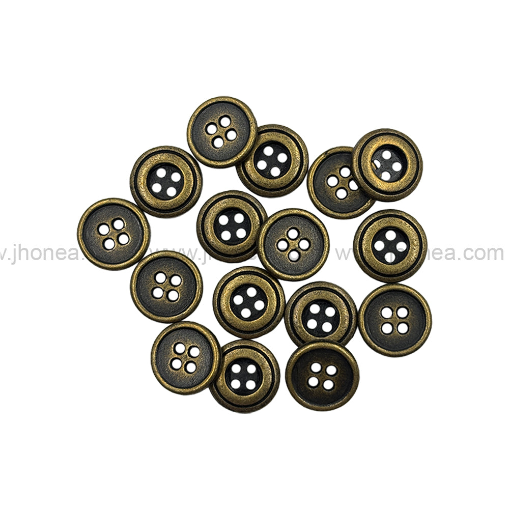 Vintage 4-Hole Double-Rim Antique Brass Round 11mm(18L) Metal Buttons