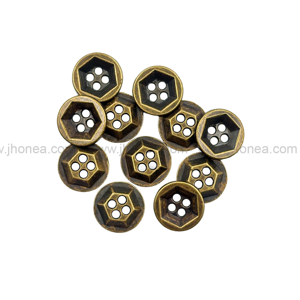Solid Design Geometric Pattern 4-Hole Antique Brass Metal Shirt Buttons
