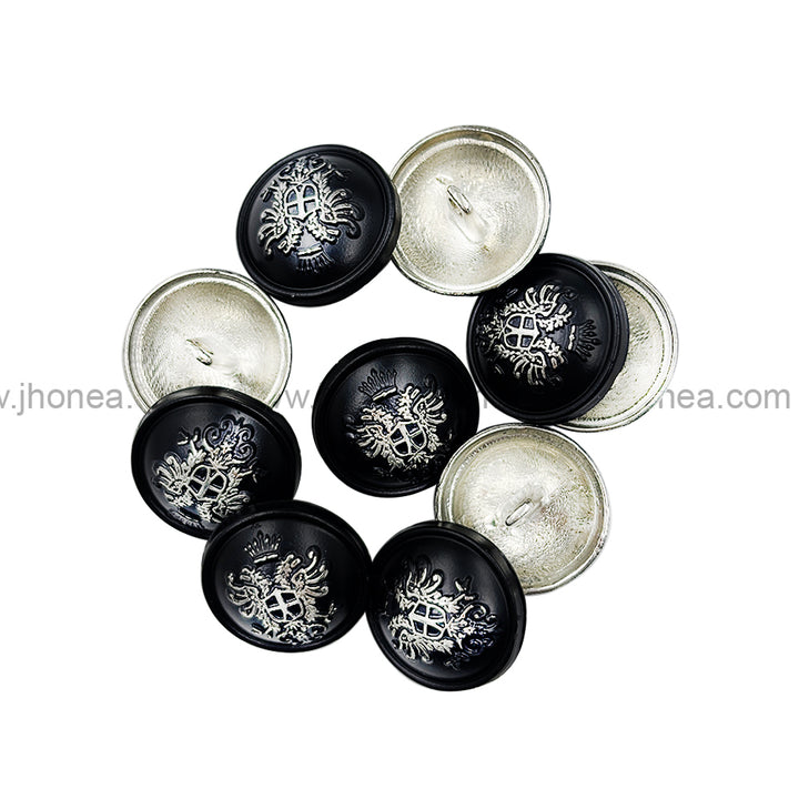Matte Black Designer Round Shape Engraved Shank Metal Button