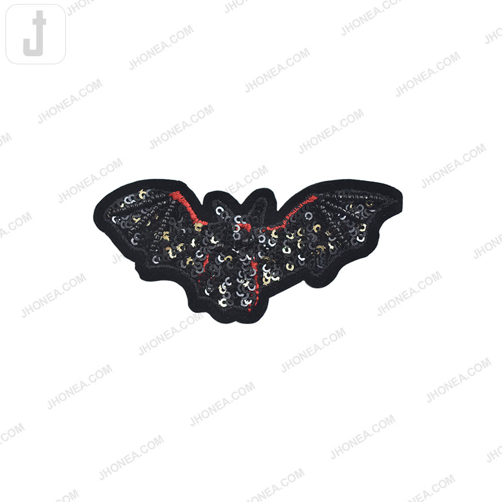 Black with Red Bat Shape Sequins Bird Patch for Clothing