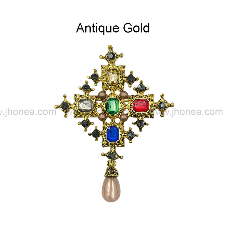 Beautiful Vintage Multicolour Diamond & Pearl Brooch Pin
