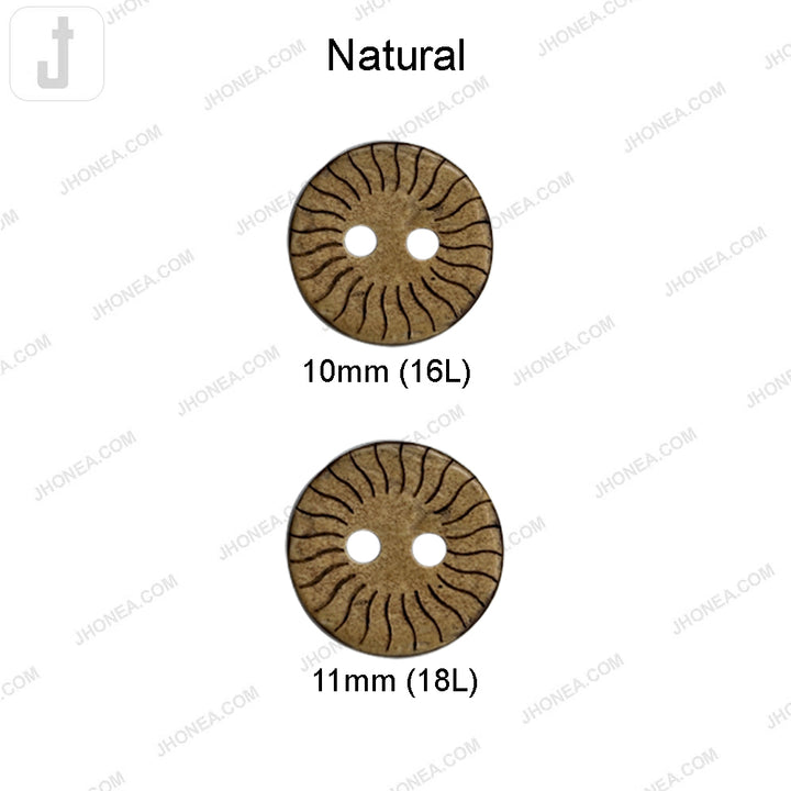 Unique Sunburst Design Round Shape 2 Hole Coco Buttons