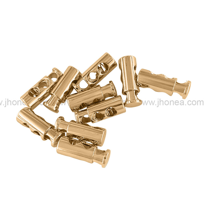 Premium Shiny Gold Two-Hole Spring Metal Cord Lock for Hoodies/Jackets