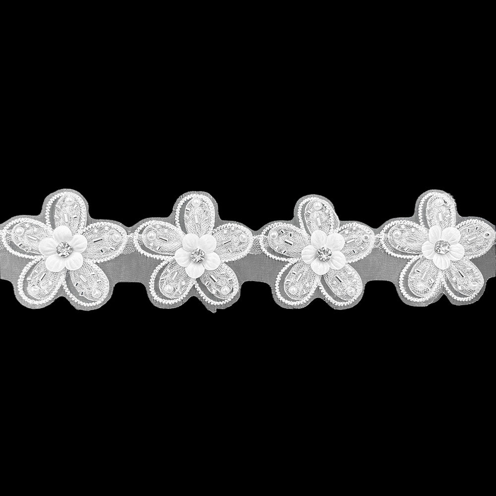 Decorative Dyeable Beaded Flower Lace Applique 5cm Bridal Embellishment