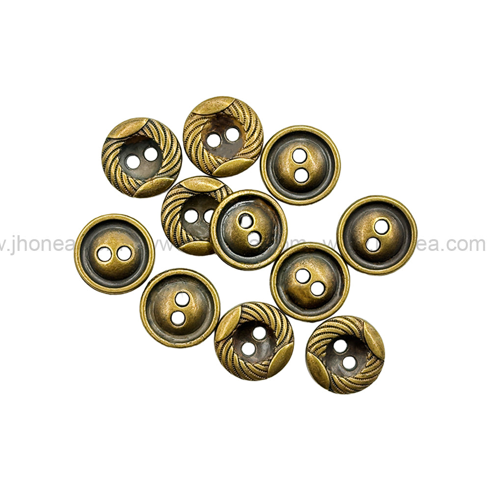 Engraved Rounded Rim 2-Hole Round Shape Antique Brass Shirt/Kurta Buttons