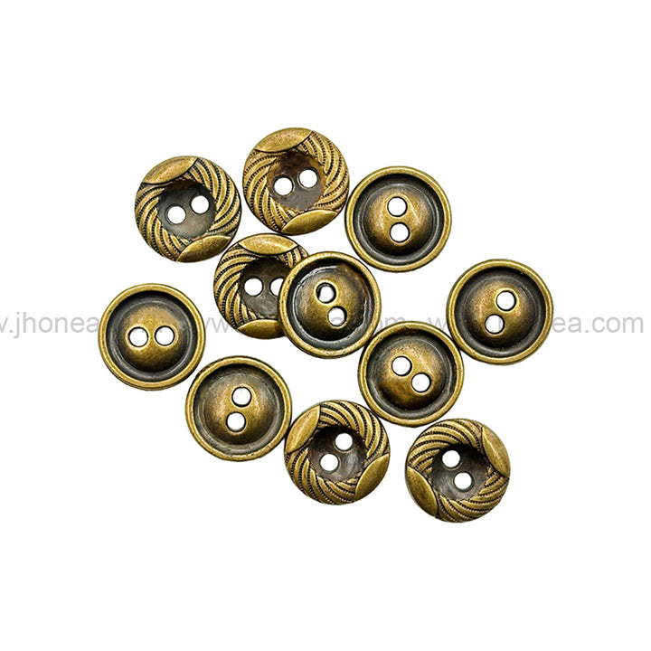 Engraved Rounded Rim 2-Hole Round Shape Antique Brass Shirt/Kurta Buttons
