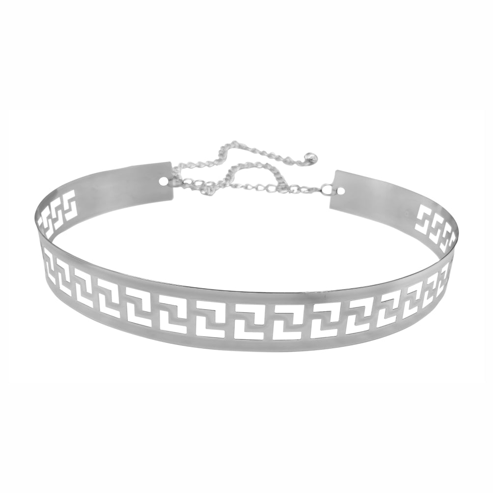 Eye-Catching Shiny Chrome Finish Cutwork Designer Waist Metal Belt