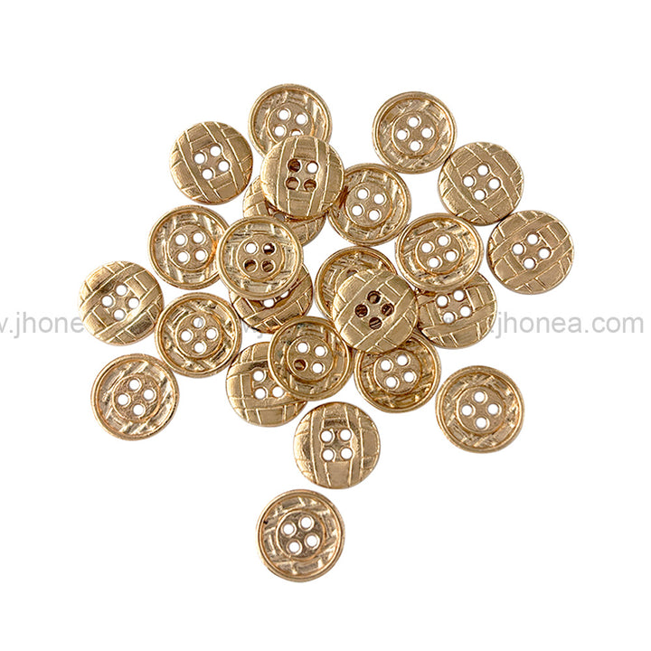 Engraved Design Shiny Gold Round Shape 4-Hole Shirt Metal Buttons