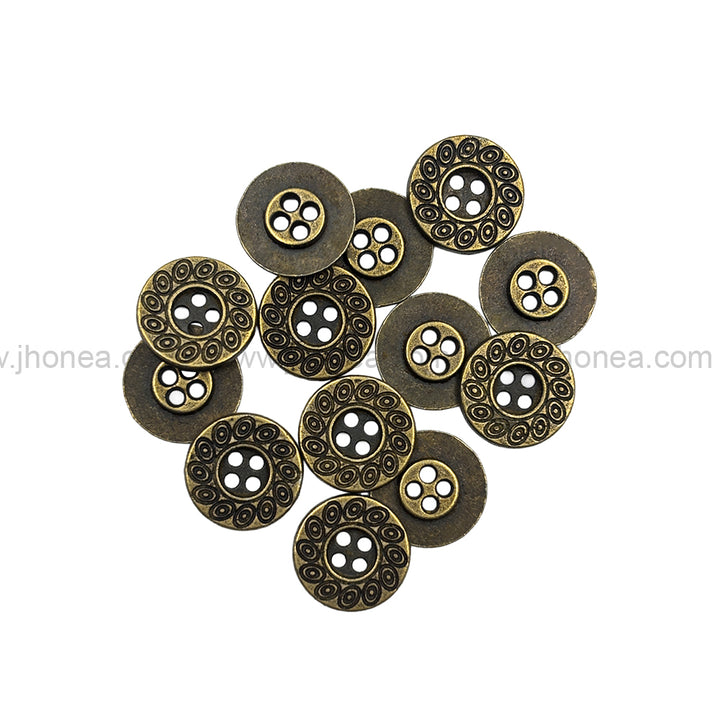 Beautiful Eye-Catching Engraved Design Antique Brass 4-Hole Metal Button