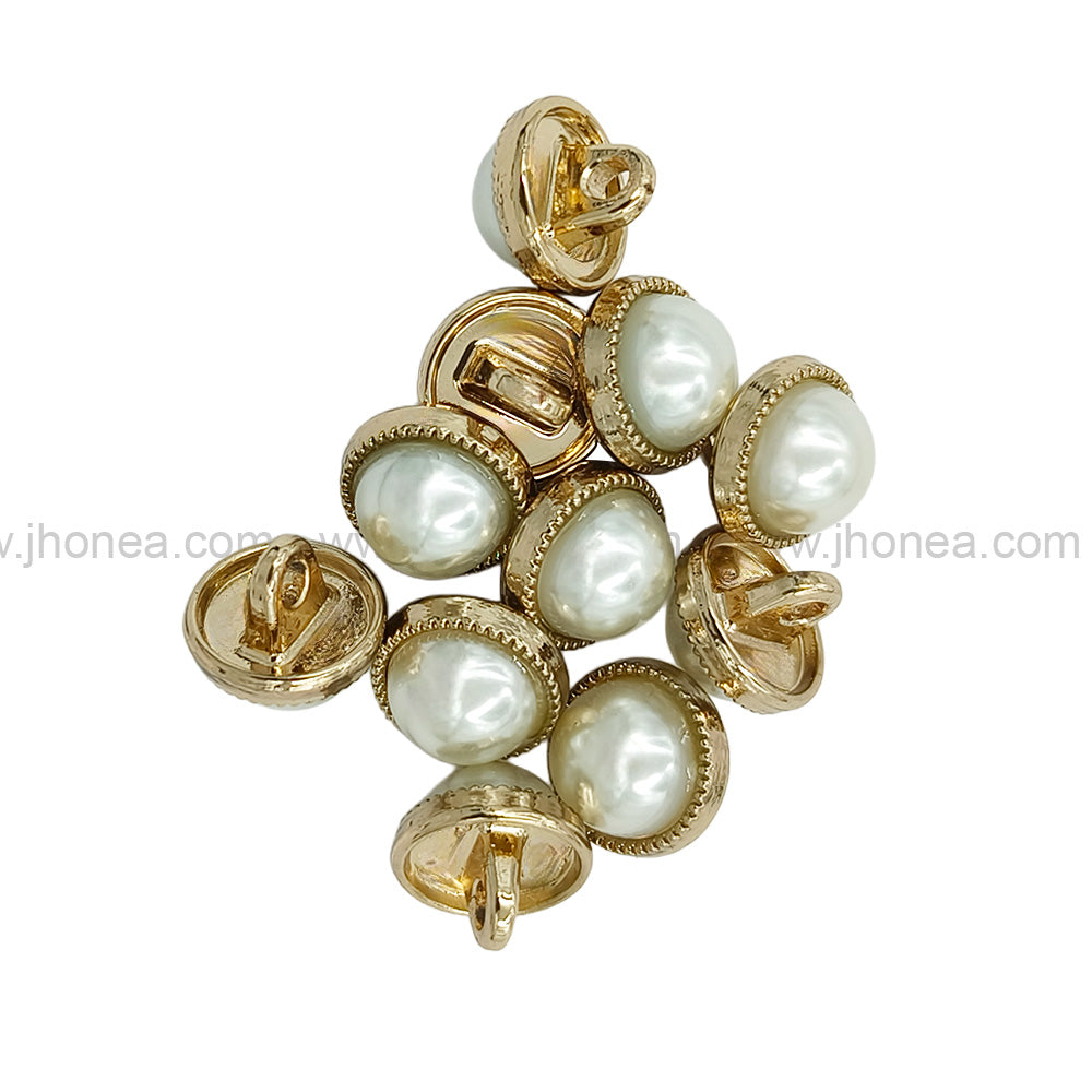 Premium Shiny Gold & Silver Round Shape Pearl Button
