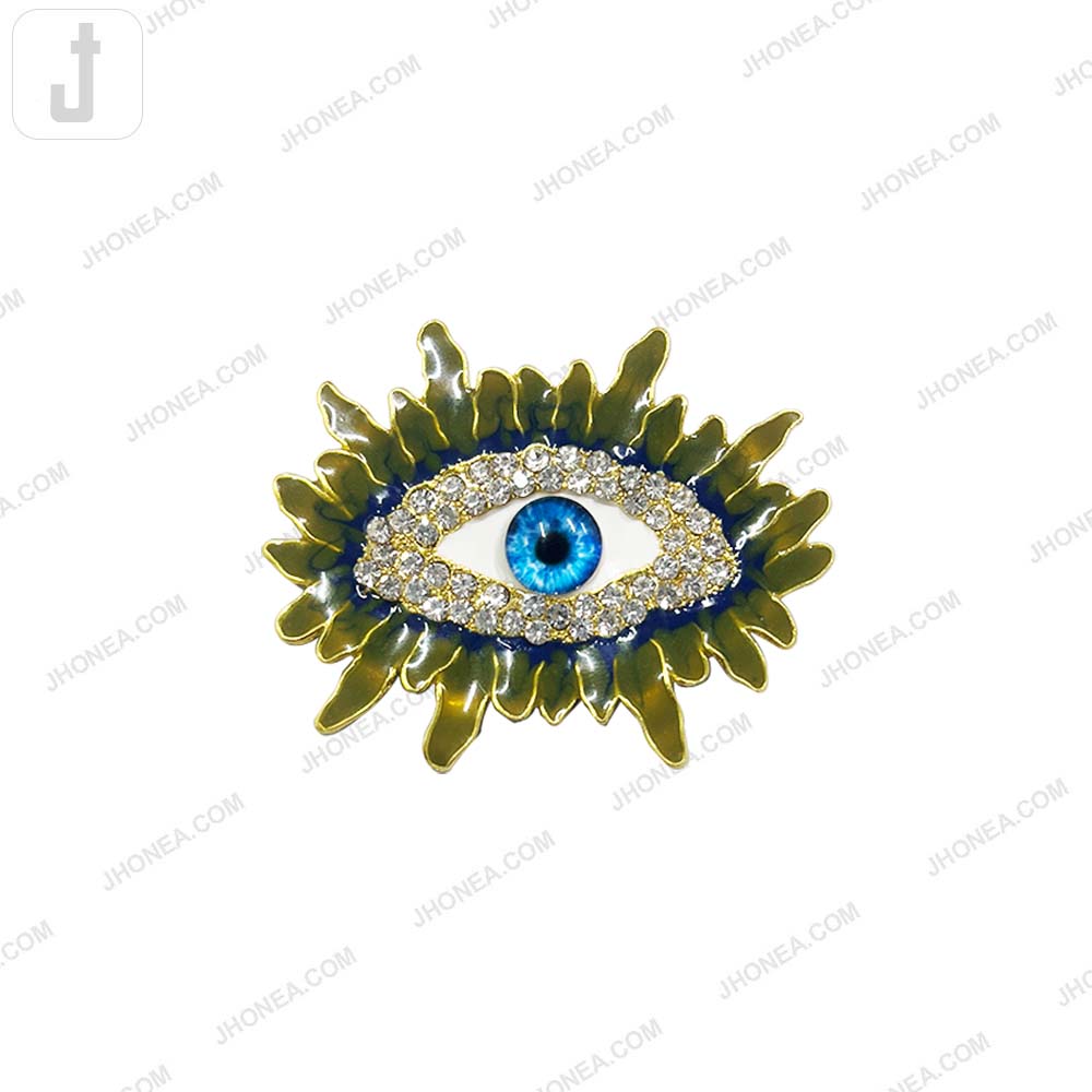 Artistic Gold Finish Blue Eye Enamel Brooch Pin