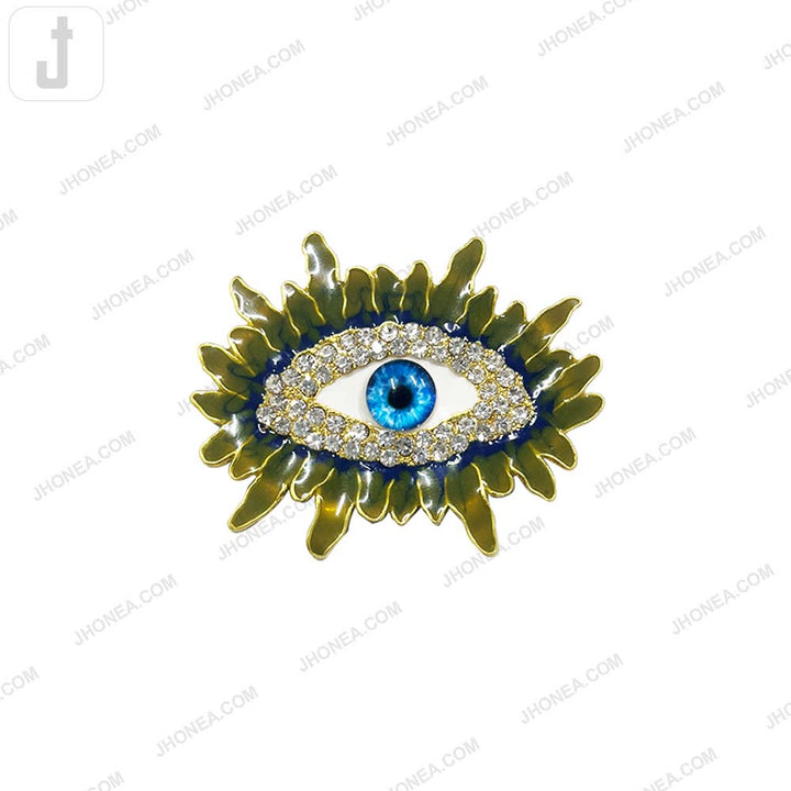 Artistic Gold Finish Blue Eye Enamel Brooch Pin