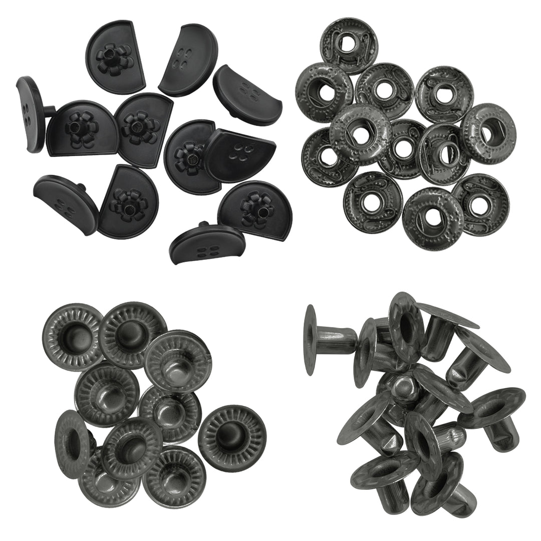 Classic Black Metal 4 Part Snap Button Fasteners for Clothing/Bags/Leather