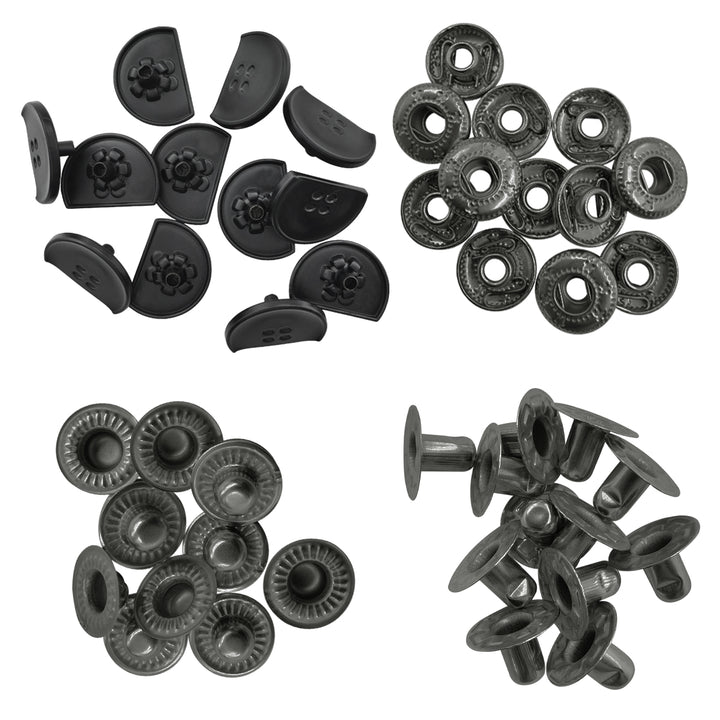 Classic Black Metal 4 Part Snap Button Fasteners for Clothing/Bags/Leather