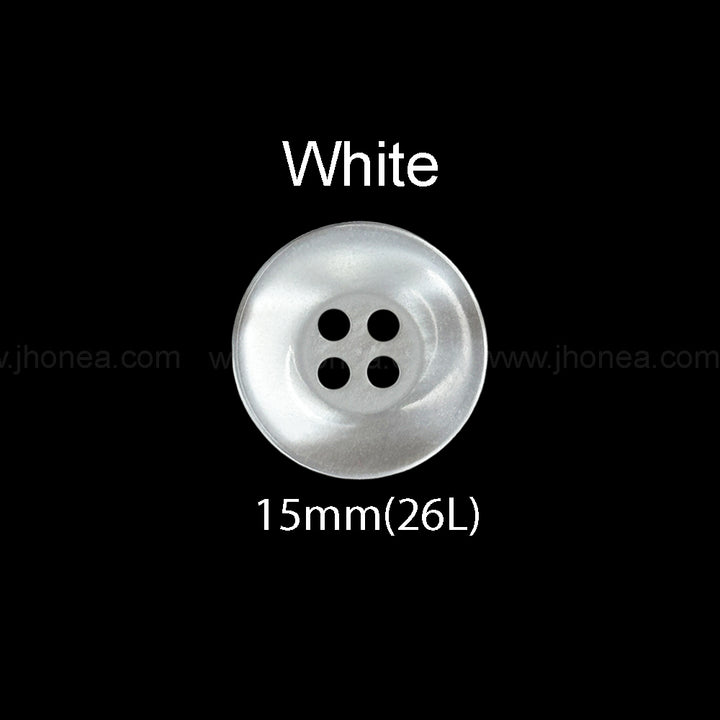 Glossy 15mm (24L) Pearlescent White 4-Hole Polyester Button