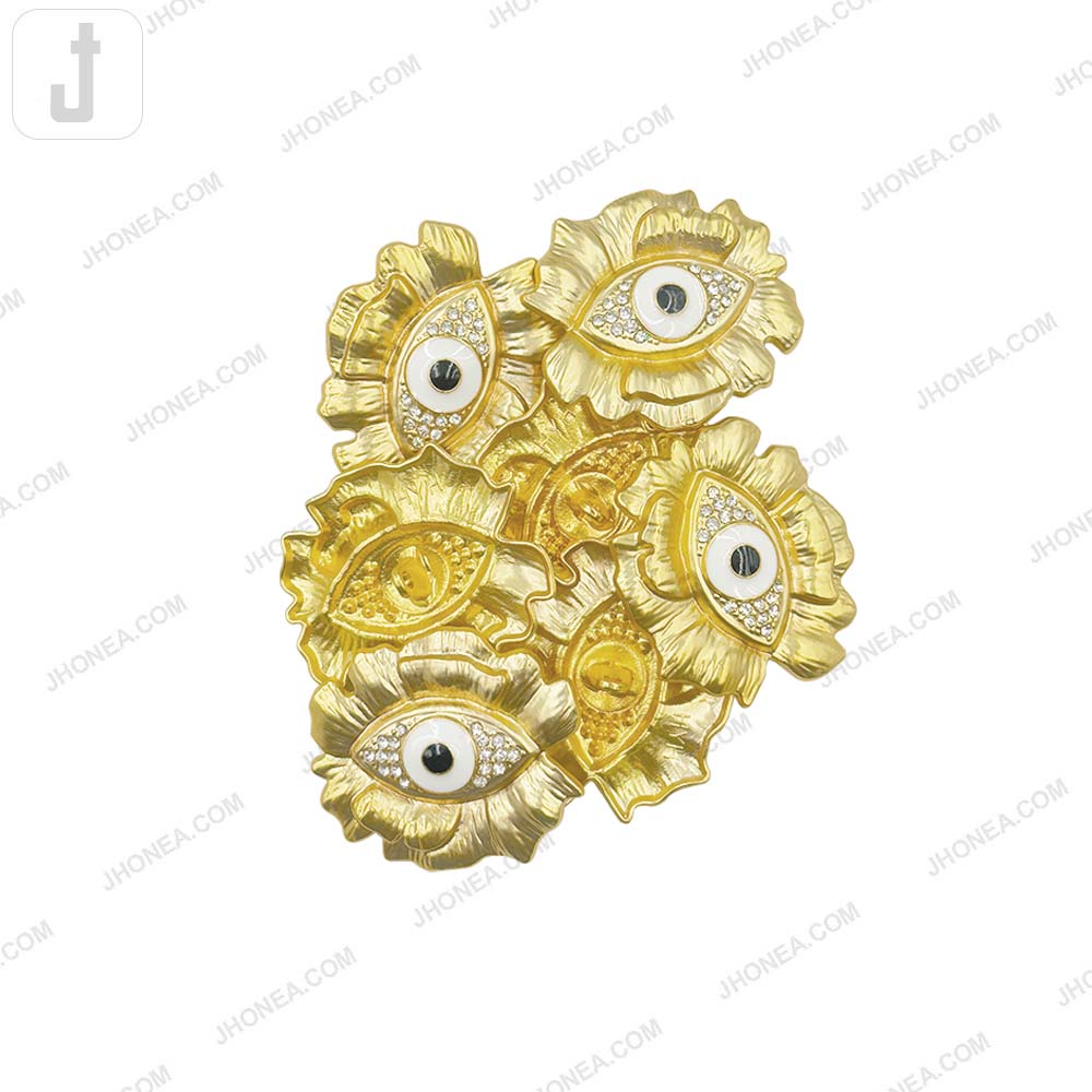 Luxury Matte Gold Evil Eye Metal Button with Diamond Accents