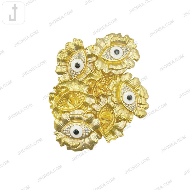 Luxury Matte Gold Evil Eye Metal Button with Diamond Accents