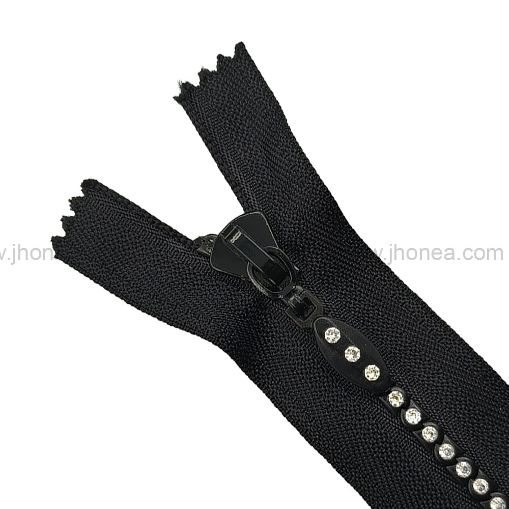 #4 Number Decorative Fancy Closed End Zipper with Diamond Embellished Teeth