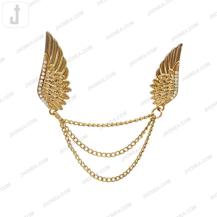 Elegant Triple Chain Hanging Wing Brooch in Golden Color
