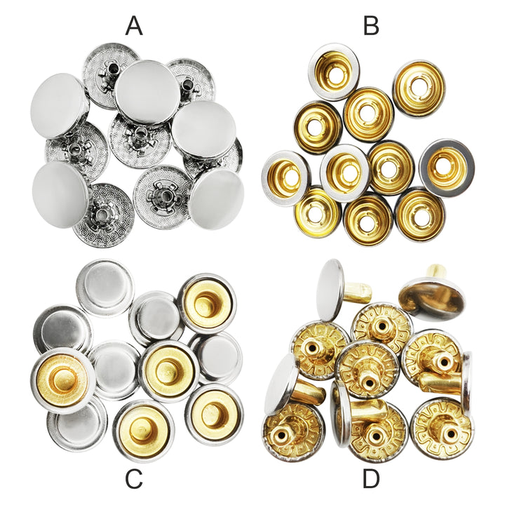 Shiny Silver 4-Part Press Snap Buttons Fasteners Set for Garments/Leather Accessories
