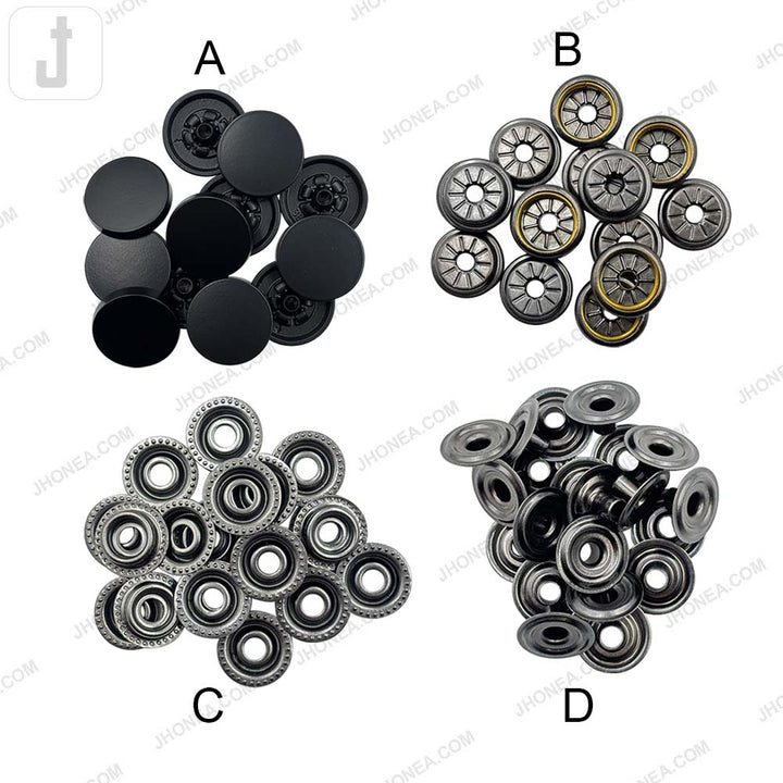 Premium Smooth Flat 4-Part Metal Snap Buttons for Garments & Leather