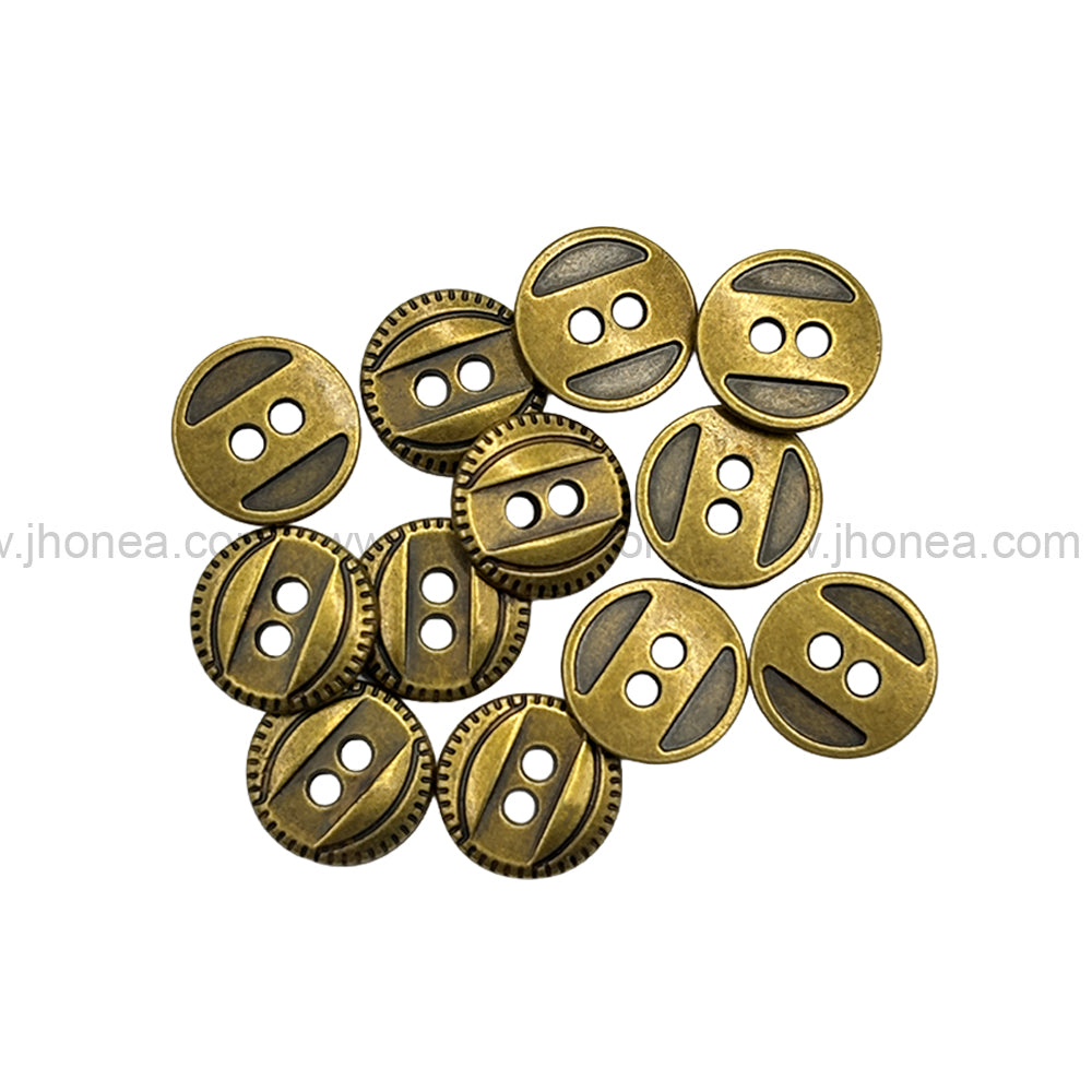 Western Style 2-Hole Round Shape Antique Brass Metal Button for Dresses